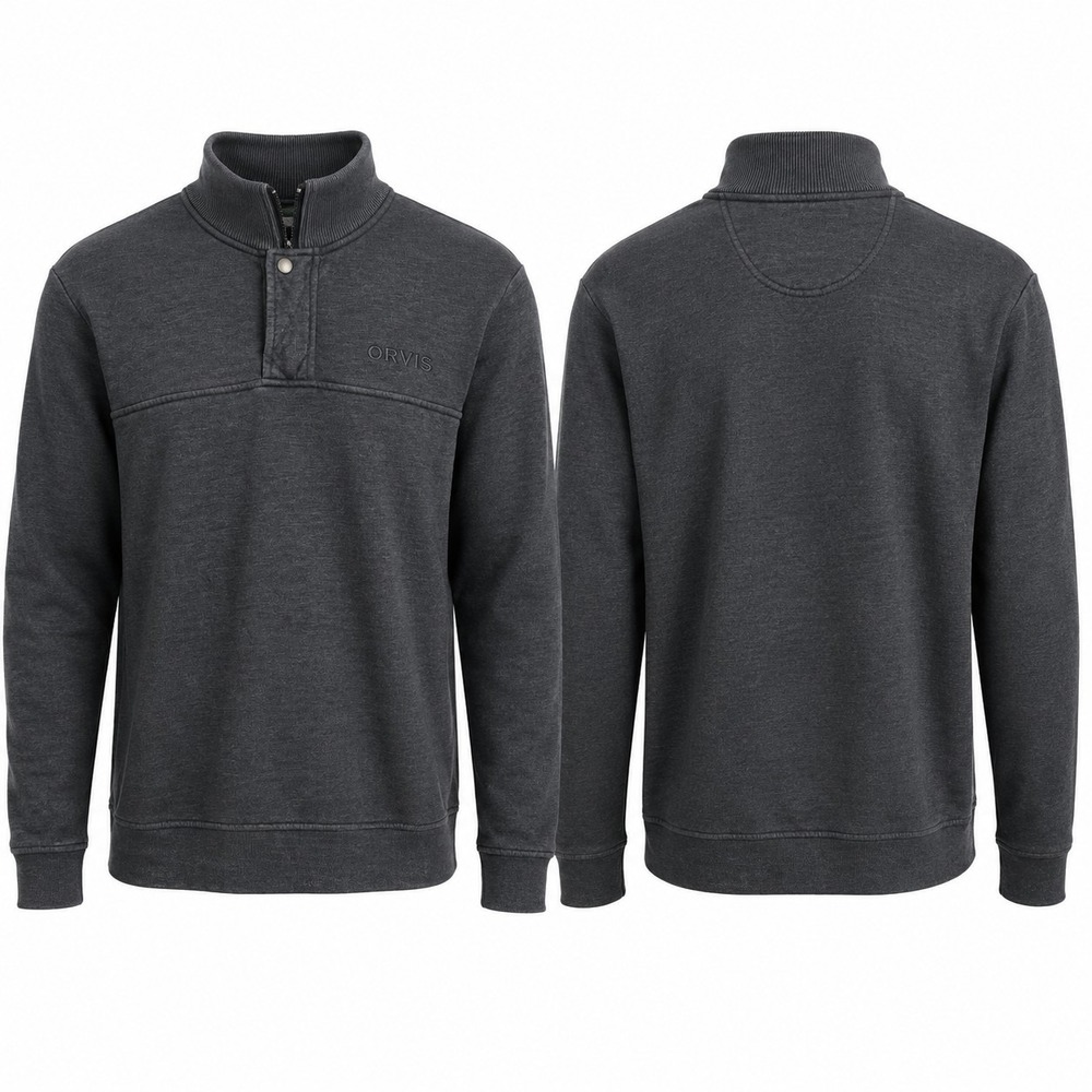 Orvis Signature Collection Men's 1/4 Zip Snap Long Sleeve Sweatshirt Gray M